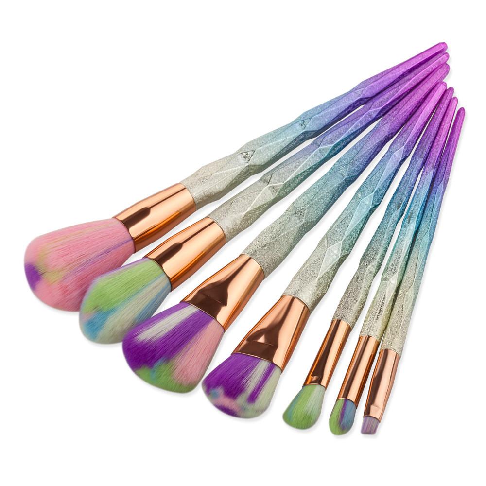 7pcs Diamond Shape Rainbow Handle Makeup Brushes Set