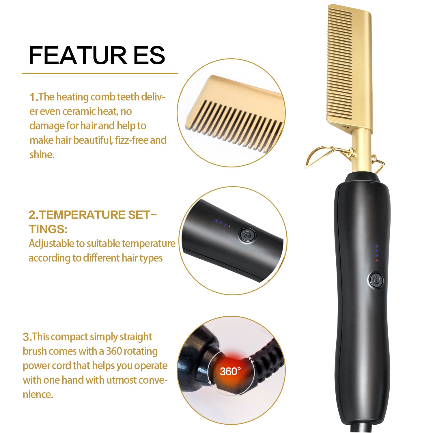 Wet/Dry Curling Iron Hair Straightener Comb