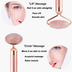 3In1 Electric Vibrating Natural Rose Quartz Jade Facial Roller